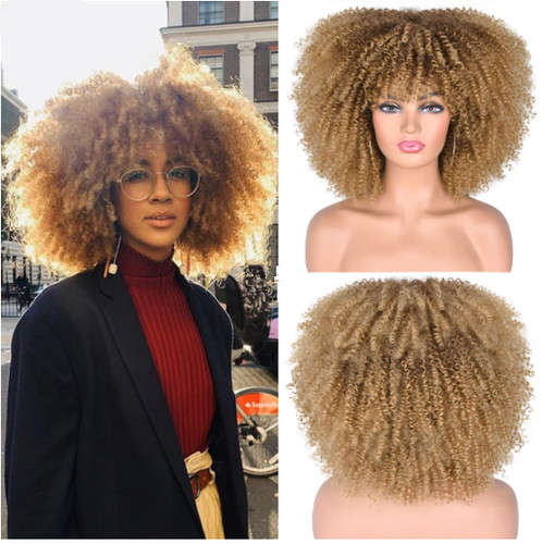 Parrucca riccia afro con bangs - parrucca,